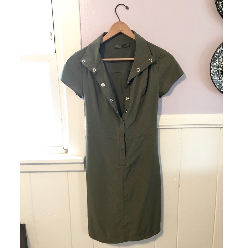 Prana snap button olive dress